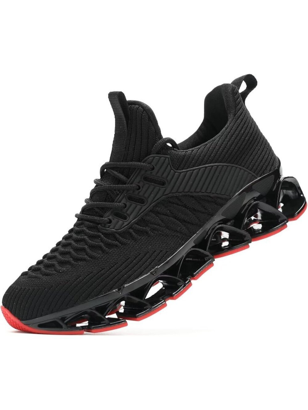 Women's Black Red Blade Mesh Comfort Non Slip Athletic Slip on Sneaker Shoes